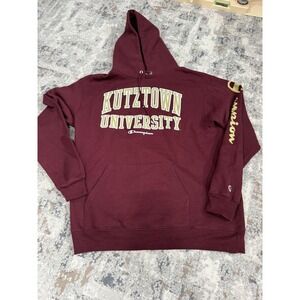 Champion Kutztown University Hoodie Mens Large Maroon Gold Graphic Sweatshirt
